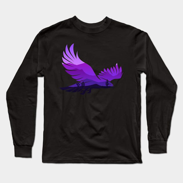 Beautiful Flying Eagle Forest Bird Silhouette Night Sky Love Long Sleeve T-Shirt by Blink_Imprints10